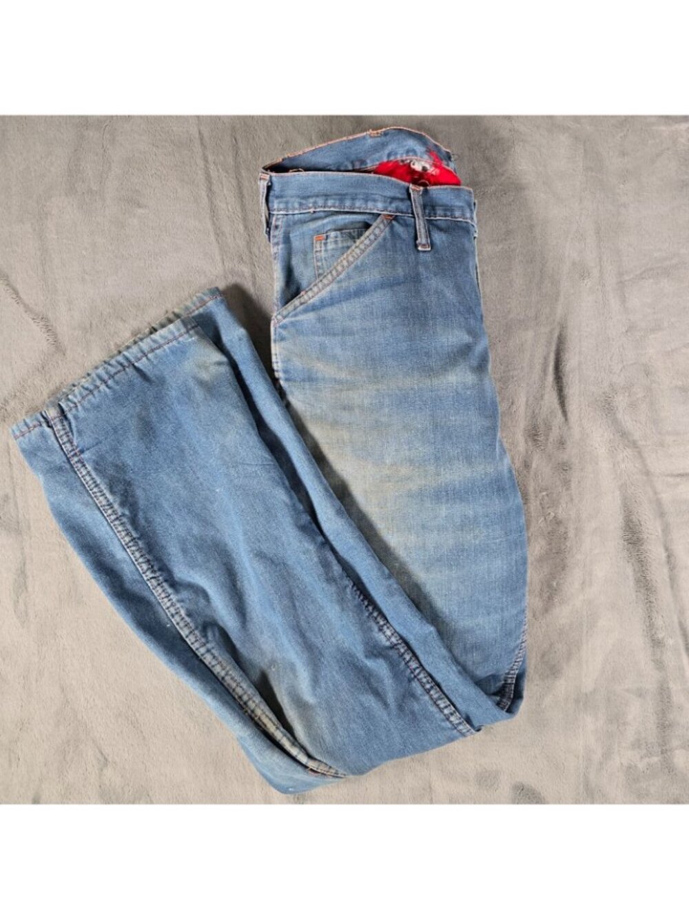 Thrashed Vintage 1970s Scovill Zipper Lined European Carpenter Jeans (36x32) - Picture 4 of 13
